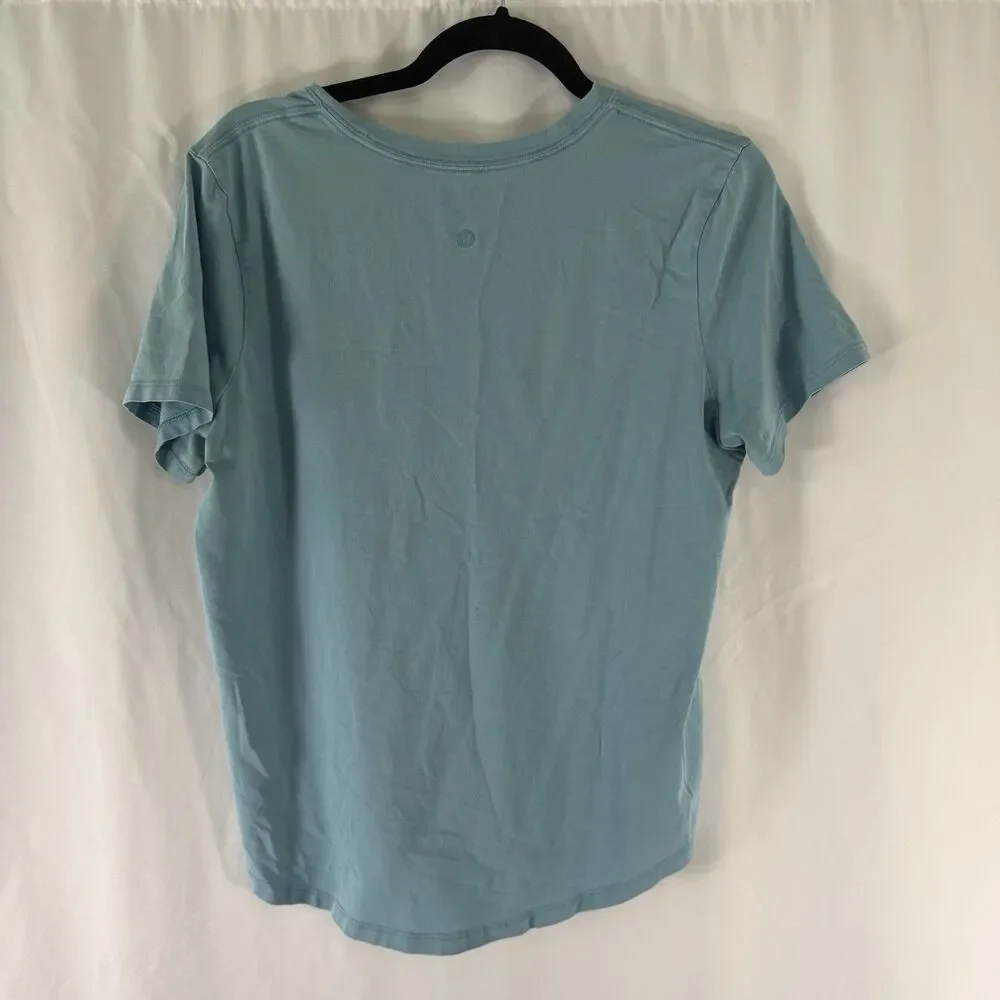 Lululemon Shirt Women's Large Blue Vneck Short Sleeve Soft Pullover